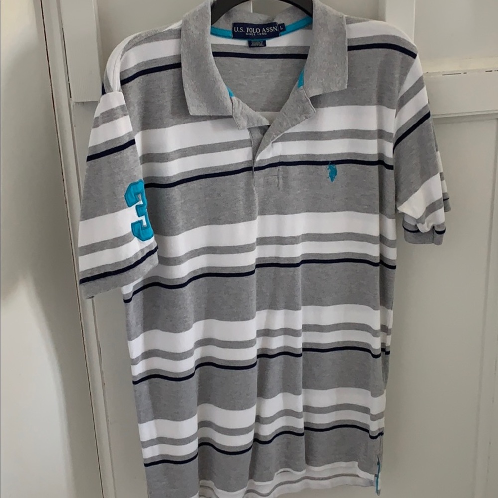 Striped polo shirt with blue accents